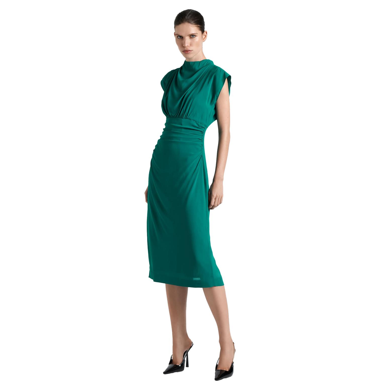 Cue Emerald Draped Neck Midi Dress